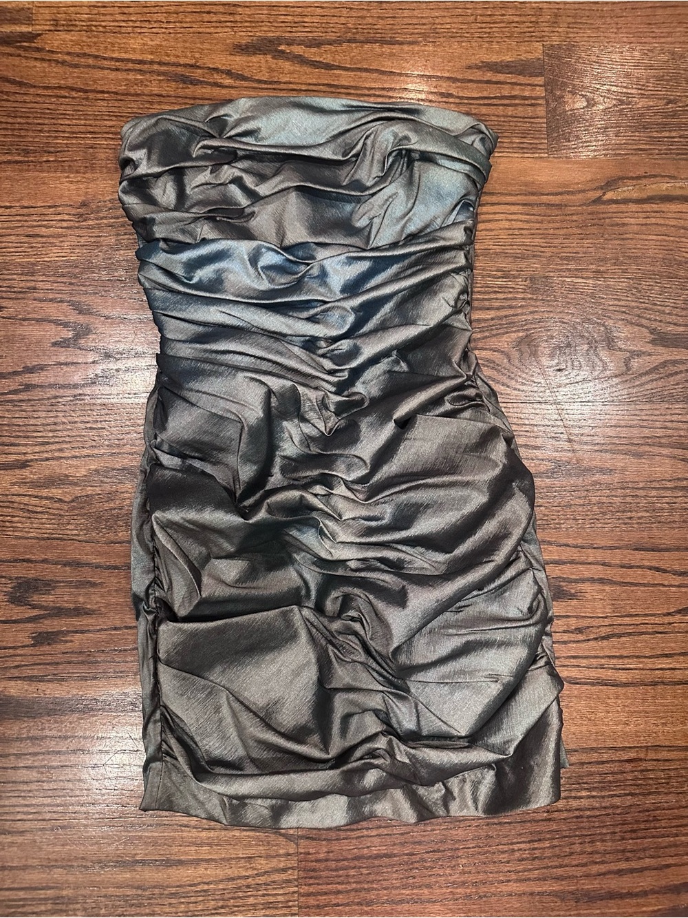 Jessica McClintock Silver Strapless Ruched Mini Dress